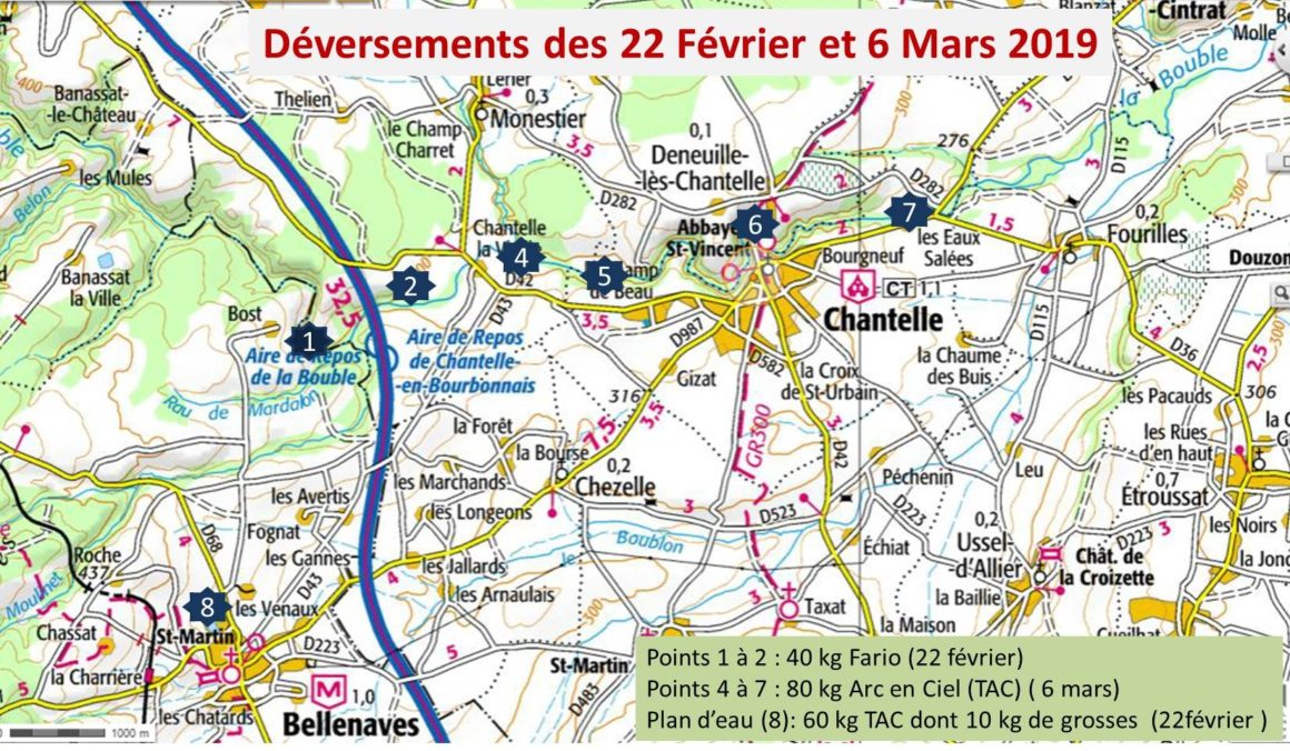 Carte des déversements de truites de l’AAPPMA de Chantelle