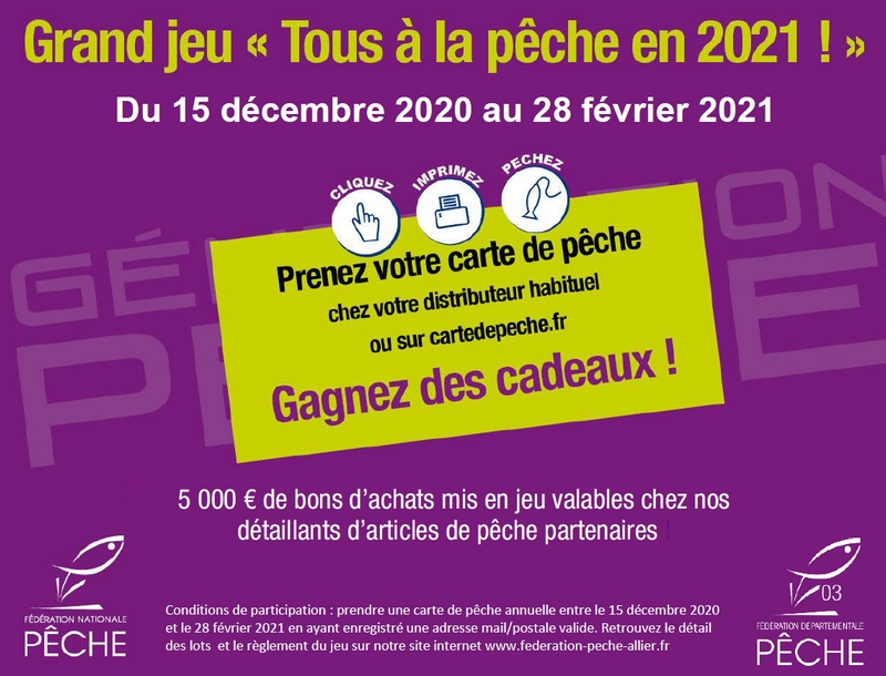 JEU CONCOURS « TOUS A LA PECHE EN 2021 » : La Fédération de pêche de l’Allier lance un grand tirage au sort !