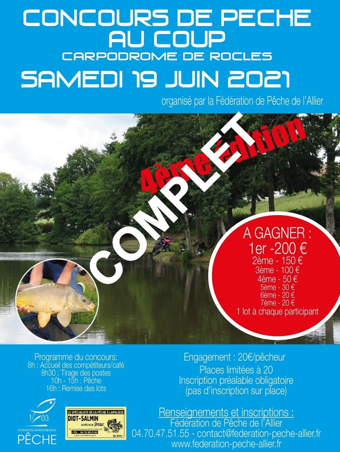 4ème édition du concours de pêche au coup du carpodrome de Rocles [COMPLET]