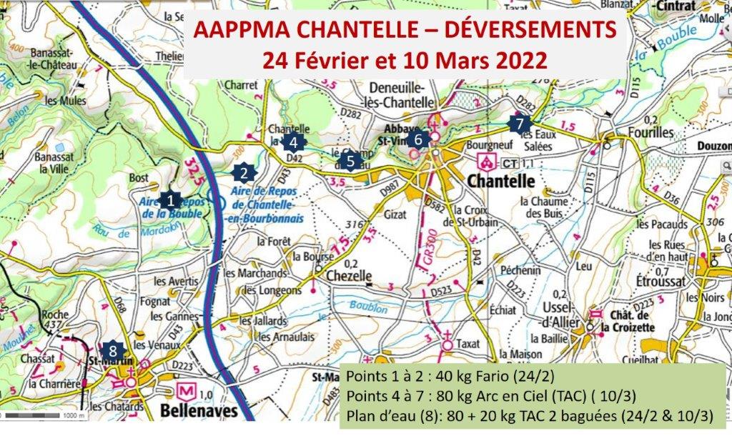 AAPPMA Chantelle – déversements truites février et mars 2022