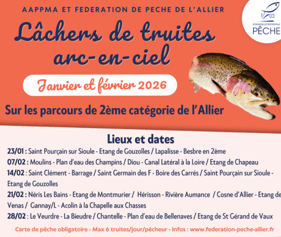 Déversements de truites arc-en-ciel Janvier/février 2026
