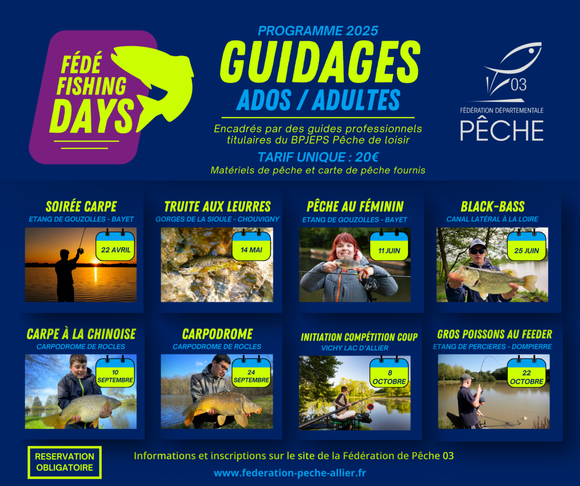 NOUVEAUTÉ 2025 – FÉDÉ FISHING DAYS : UN CONCEPT INEDIT DE GUIDAGES PÊCHE DANS L’ALLIER