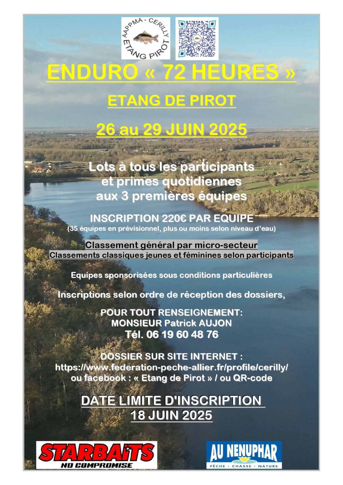 Enduro carpe 72h d’été au plan d’eau de Pirot – du 26 au 29 juin 2025