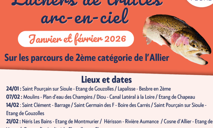 Déversements de truites arc-en-ciel Janvier/février 2026