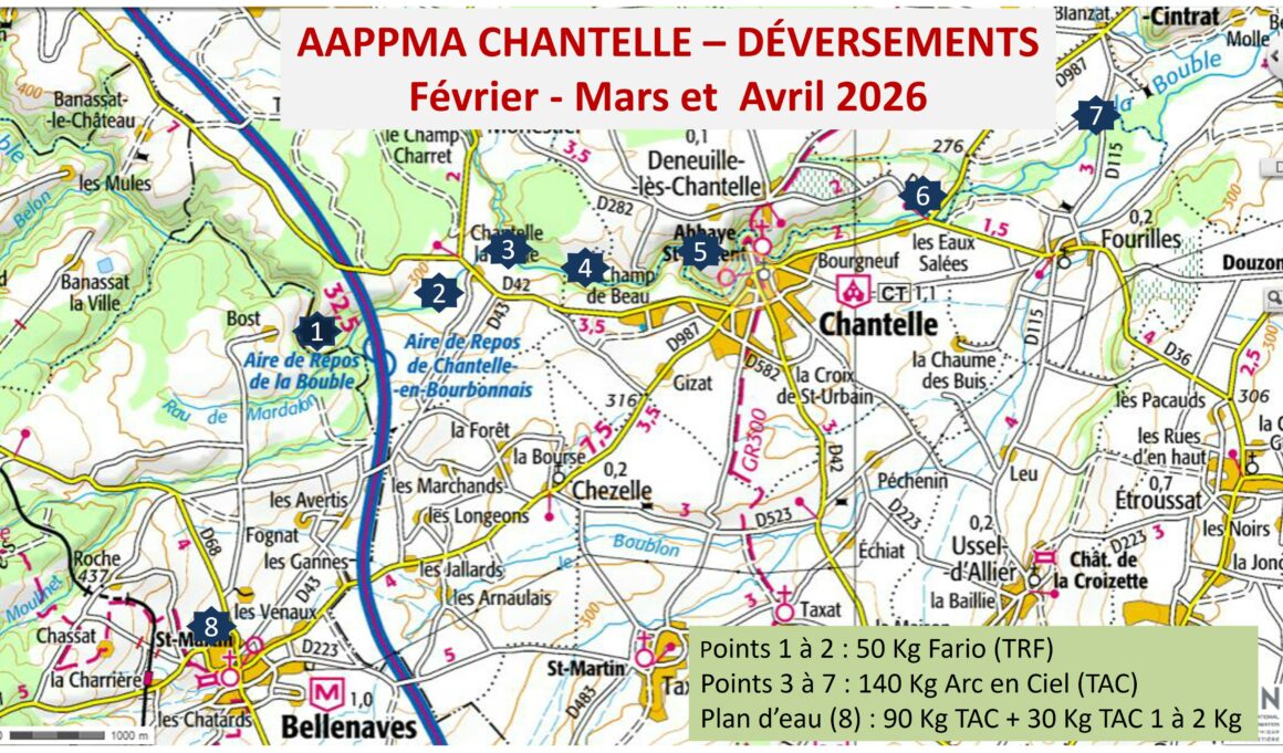 AAPPMA Chantelle – déversements de truites en février, mars et avril 2026