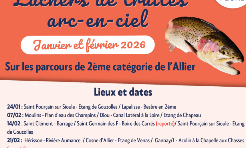 Déversements de truites arc-en-ciel du samedi 14 février 2026 Déversements de truites arc-en-ciel du samedi 14 février 2026